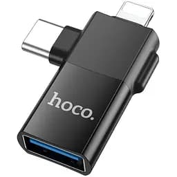 Адаптер перехідник Hoco UA17 Lightning/ Type-C to USB 2.0 F чорний