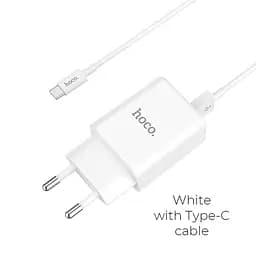 Блок-адаптер живлення Hoco C62A Victoria з кабелем Type-C 2USB 2.1А білий