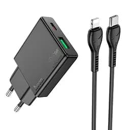 Адаптер сетевой HOCO Type-C для Lightning Delgado Dual Port Charger N38 |1USB/1Type-C, 20W/3A, PD/QC|