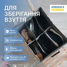 Органайзер  для взуття ORGANIZE  з прозорою кришкою на 6 пар до 39 розміру 53*40*15 см (сірий)