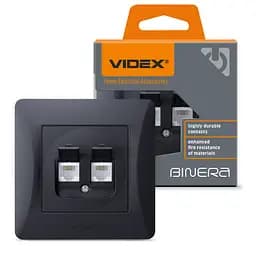 Розетка Videx Binera CAT3+CAT3 подвійна телефонна чорний графіт (VF-BNSK2TF3-BG)