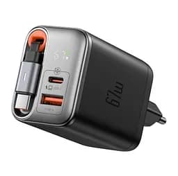 Мережевий зарядний пристрій McDodo 67W 1C+1A Digital Display GaN Charger Built-in 65cm retractable USB-C Cable(EU) Чорний - мініатюра 2