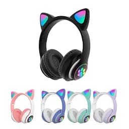 Навушники з вушками чорні бездротові з підсвічуванням CAT STN-28 Bluetooth навушники блютуз гарнітура - мініатюра 2