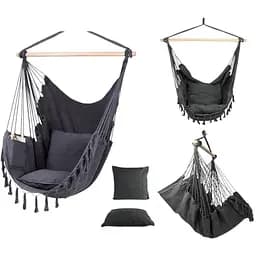 Подвесное кресло гамак бразильский Kinderkraft Boho 100 см + 2 подушки Dark Grey