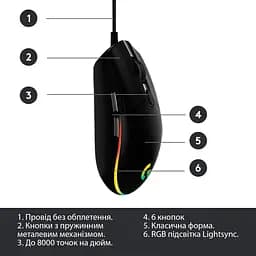 Миша Logitech G102 Lightsync USB Black (910-005823) Б/в - мініатюра 6