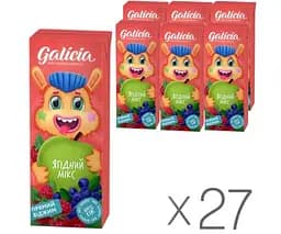 Galicia, Упаковка 27 шт. х 0,2 л, Сік з м'якоттю Ягідний мікс Галіція, без цукру, з трубочкою