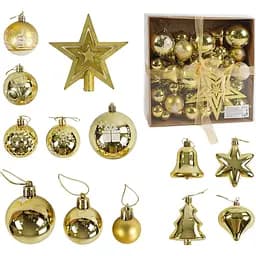 Набор новогодних украшений для елки 80 игрушек со звездой для вершины елки, золотого цвета (161594)