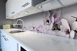 Кухонний фартух самоклеючий Магнолія 02 для кухні наклейка фіолетові квіти 60х200 см Happy Pocket Z180350