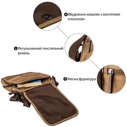 Універсальна текстильна чоловіча сумка на два відділення 20200 Vintage коричневий - мініатюра 9