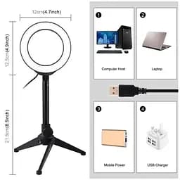 Кільцева USB LED лампа Puluz PKT3084B 4.7" + настільний штатив - мініатюра 3