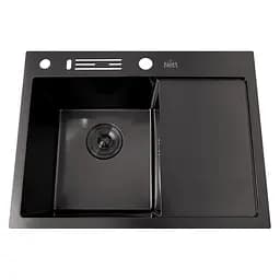 Кухонна мийка чорна накладна з правим крилом 1.5 мм Nett NB-6045(R), Чорний