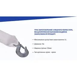 Трос буксирувальний Vitol стрічка 5 тонн 50 мм х 5 м білий (ТР-206-5-1) - мініатюра 6