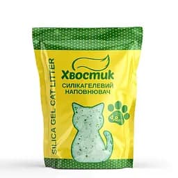 Наполнитель Хвостик для кошек силикагель мелкий с зелеными гранулами 4.8л