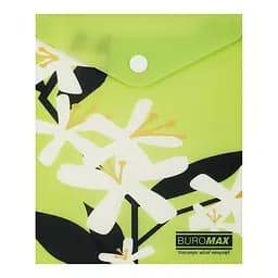 Папка-конверт А6 на кнопці PLUMERIA ARABESKI салатова BM.3922-15 BUROMAX матовий напівпрозорий пластик (4823126816531)