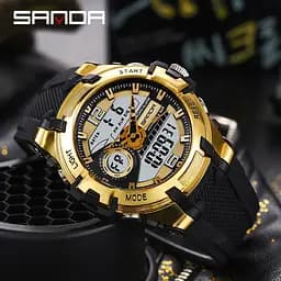 Наручний годинник чоловічий 6015 Black-Gold Sanda acs0030967 - мініатюра 4