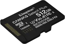 Memory card microSDXC 512GB Kingston Canvas Select Plus Gen3 C10 A1, Retail - мініатюра 2