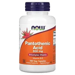 Вітаміни та мінерали NOW Pantothenic Acid 500 mg, 100 вегакапсул