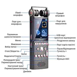 Професійний диктофон цифровий з лінійним входом Savetek GS-R06, 8 Гб пам'яті, стерео, SD до 64 Гб (100084) - мініатюра 8