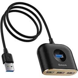 Usb-хаб Baseus Square round 4 in 1 Usb Hub Adapter (Usb3.0 TO Usb3.0x1+Usb2.0x3) 1m Черный (CAHub-AY01
