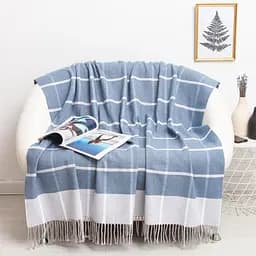 Плед бавовняний Vladi Валенсія Гаррі 140х200 білий-дим-яскраво-блакитний