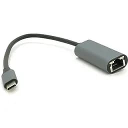 Конвертер Voltronic Type-C (тато)/RJ-45(мама), 18cm, круглий, chip:RTL8153, 1000Mbps, Gray