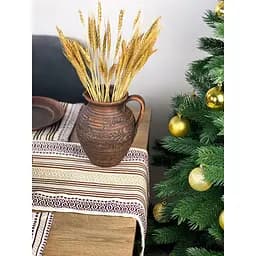 Комплект Різдвяний лляний з українським орнаментом Промінь Ранер 140х40 см + салфетки 30х40 см 28 шт.