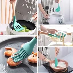Набір кухонного приладдя Kitchen Set 12 предметів, силіконовий бірюзовий, з дерев’яними ручками - мініатюра 4