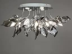 Фарфоровая декоративная потолочная люстра в зал, 10 ламп, хром.