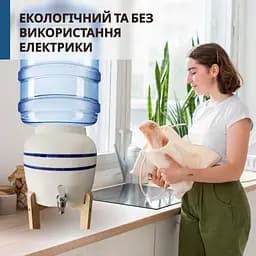 Диспенсер керамічний ViO CD-01 для води, Синя смуга, на дерев'яній підставці - мініатюра 5