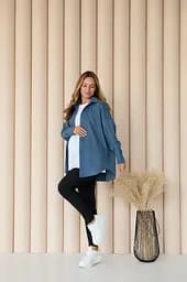 Жіноча сорочка для вагітних стилю oversize з мікровельвету Varna розмір L-XL Lullababe джинсова - мініатюра 3