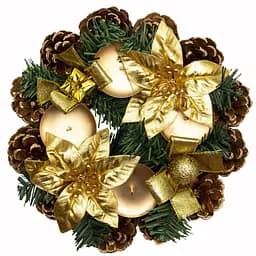 Вінок Devilon з квітами та декором 23 см золотистий (930142)