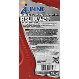 Олива моторна синтетична Alpine RSL 0W-20 API SP ILSAC GF-6A 1 л (23445) - мініатюра 2