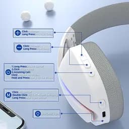 ATTACK SHARK L90 Легка бездротова ігрова гарнітура BT/2.4G/ 40 мм динаміки, Білі - мініатюра 8