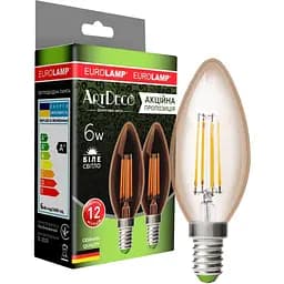 Светодиодная лампа филамент Eurolamp CL 6W E14 4000K (deco) акция 1+1 (*MLP-LED-CL-06144(Amber))