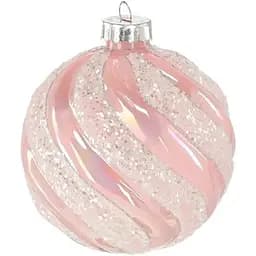 Ялинкова кулька Chomik скляна рельєфна 8 см блискітки широкі рожева (BOZ4761)