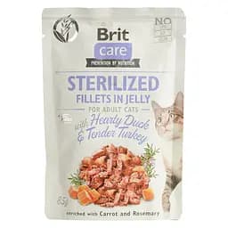 Беззерновий вологий корм для кастрованих котів Brit Care Cat pouch качка та індичка в желе 85 г