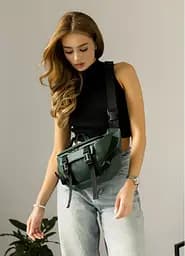 Большая женская поясная сумка бананка Sambag DynamicDart зеленая 38×21×7 см (80411007)