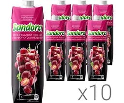 Sandorа Коктейльна колекція, Упаковка 10 х 0,95 л, Нектар з червоного Винограду Сандора