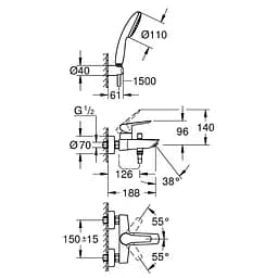 Набір змішувачів для ванни Grohe Eurosmart UA123302S0, Хром - мініатюра 3