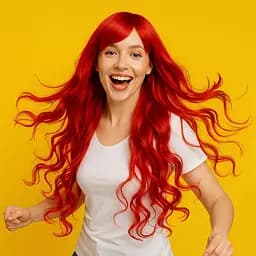 Перука кучерява довга рівний зріз з термоволокна 80 см червоний