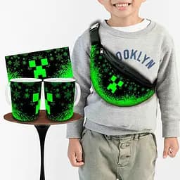 Набор: детская сумка-бананка+кружка Майнкрафт Крипер "Minecraft" 32х15см,бананка мальчику через плечо (00933)