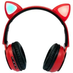 Наушники детские беспроводные с ушками кота накладные блютуз красные Wireless earphone ST77M