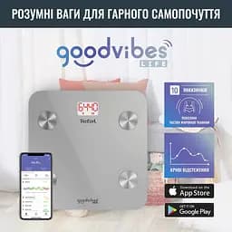 Ваги підлогові Tefal Goodvibes Life Bluetooth 160 кг AAAx3 в комплекті скло сірі - мініатюра 4