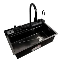 Кухонна мийка Platinum Handmade Водоспад 75x45М PVD чорна - мініатюра 2