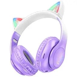 Светящиеся LED Bluetooth наушники Hoco w42 cat ear фиолетовые