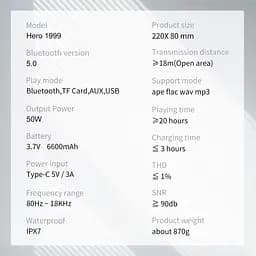 Портативна акустика Xdobo Hero 1999 50W до 20 годин роботи бездротова чорна - мініатюра 7