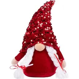 Новогодняя мягкая игрушка Novogod'ko Гном Девочка LED нос 29 см красная (973921)