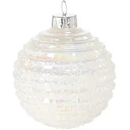 Ялинкова прикраса Chomik скляна з горизонтальним рельєфом білий перламутр 8 см (BOZ4471)