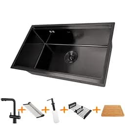 Комплект чорної мийки та змішувач з нержавіючої сталі NB-7042, Чорний