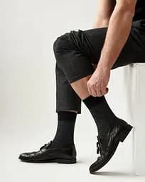 Шкарпетки з принтом клітки високі безшовні якісні ORGANIC cotton JILL ANTONY Чорний, 39-41 - мініатюра 2